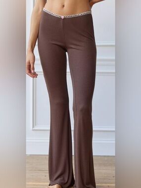 Urban Outfitters Chocolate Brown Flare Lace-Trim Lounge Pants